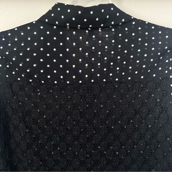 Xhilaration Black Polka Dot Semi-Sheer Lace Black White ButtonWomen's Blouse Top - Picture 7 of 12